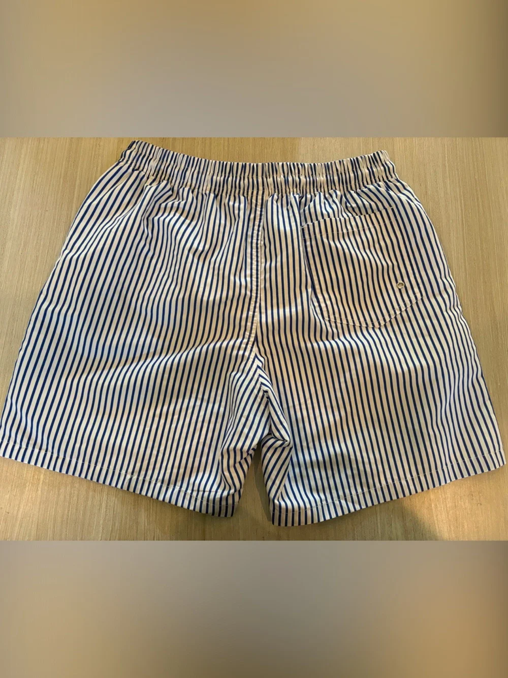 SHEIN Blue and White Striped Men’s Swim Trunks